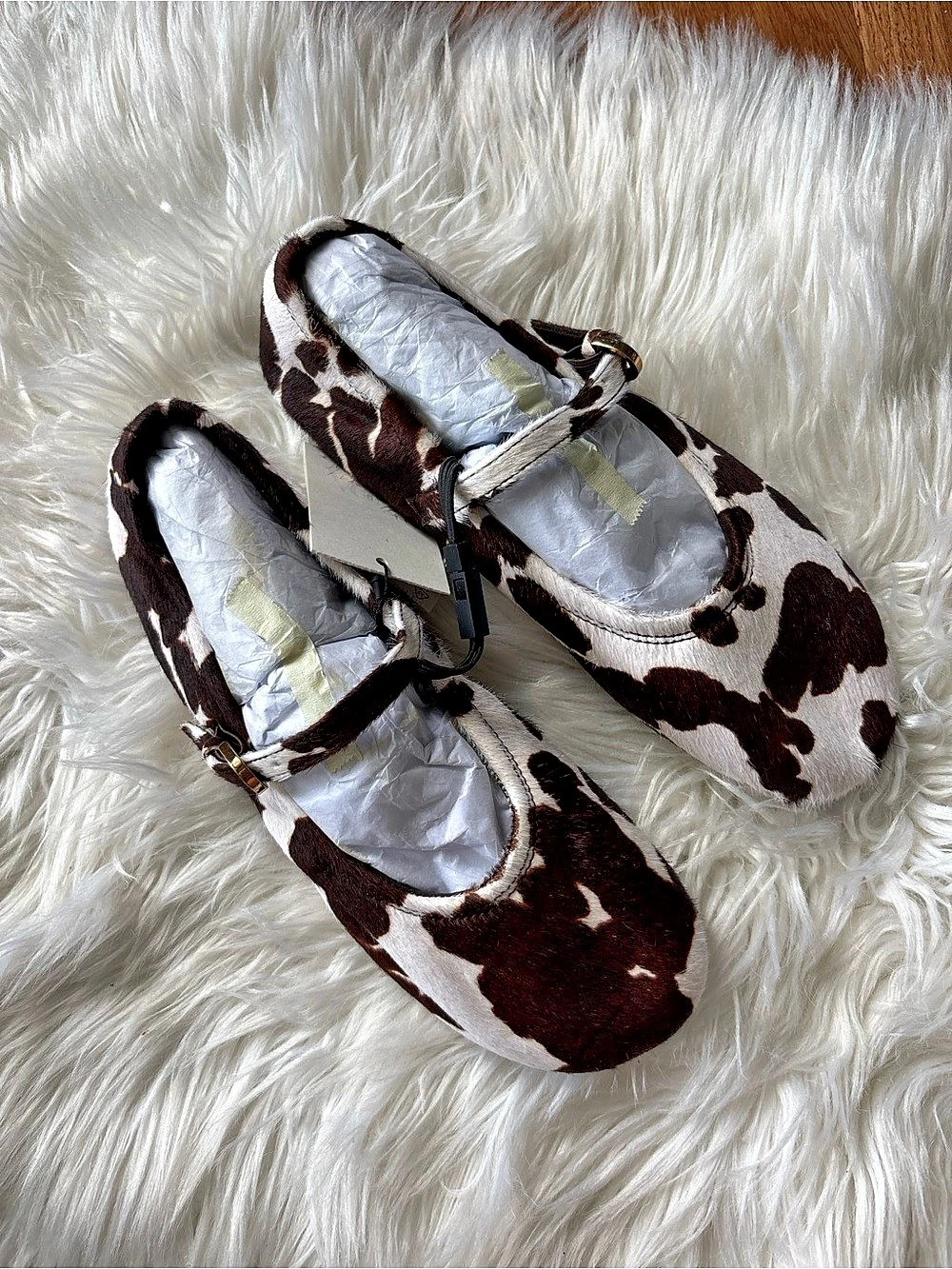 ZARA Cow Print Leather Mary Jane Flats EU 37